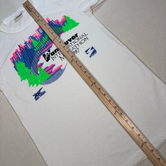 VTG Evergreen Single Stitch T-Shirt Men's M White Cotton Vancouver Marathon 1987 - Picture 7 of 12